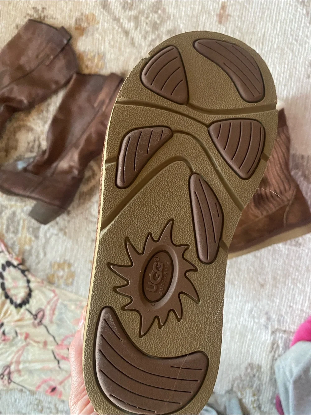 UGG Chestnut Knit Suede Winter Boots with Shearling Trim